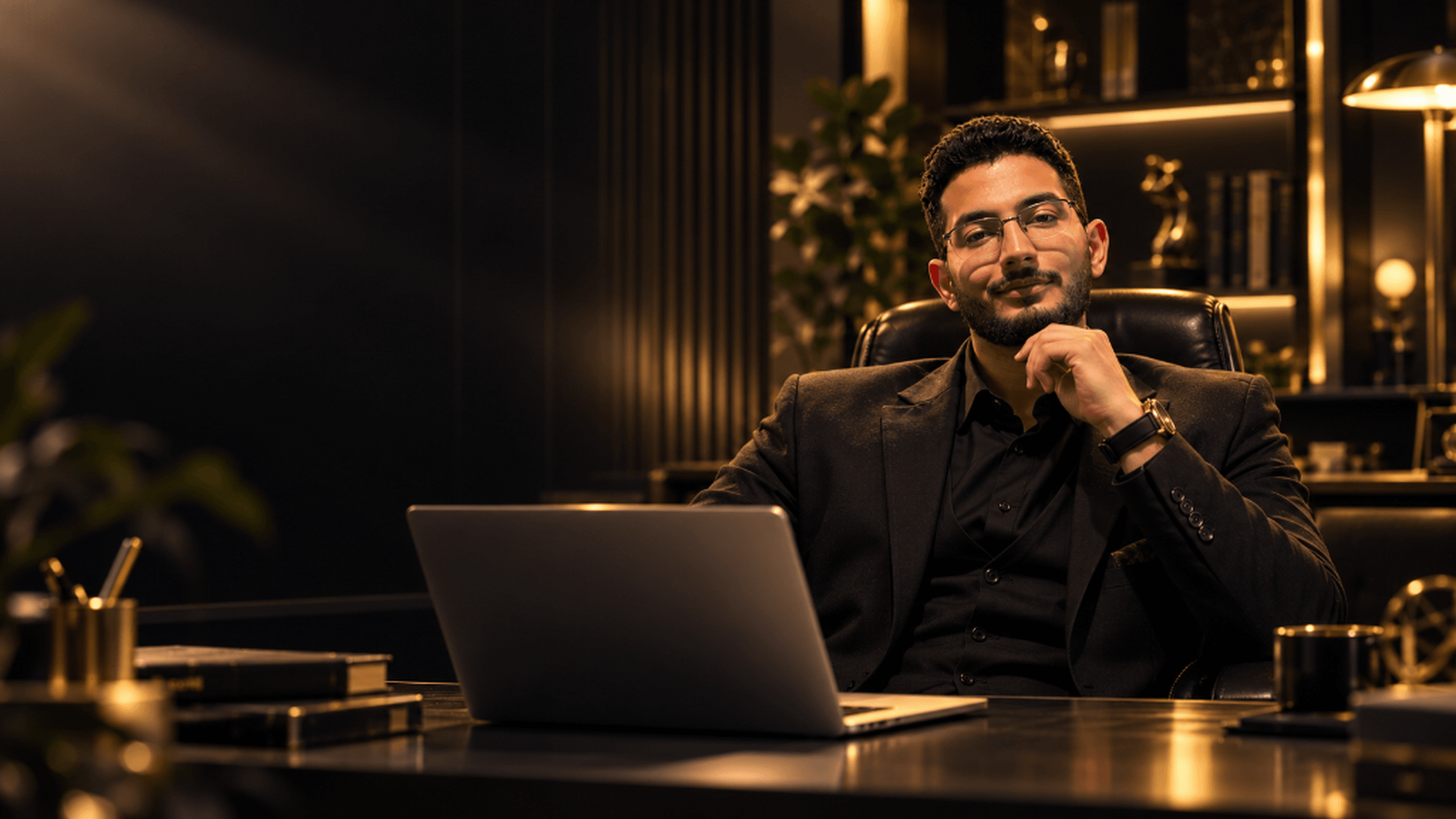 Felopater Nabil — Full-Stack Software Engineer seated at executive desk